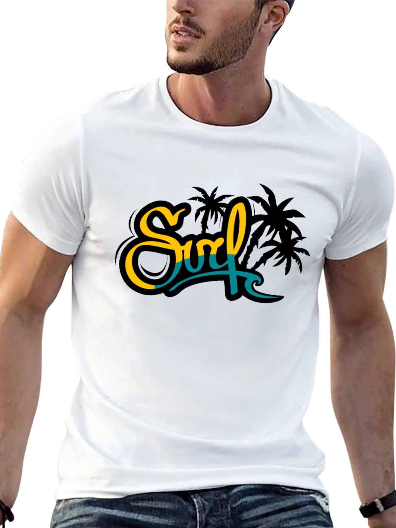 Surf Palm Tree Graphic Black Tee