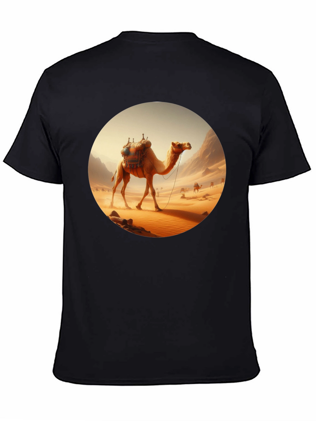 Camel Desert Scene Black T-Shirt