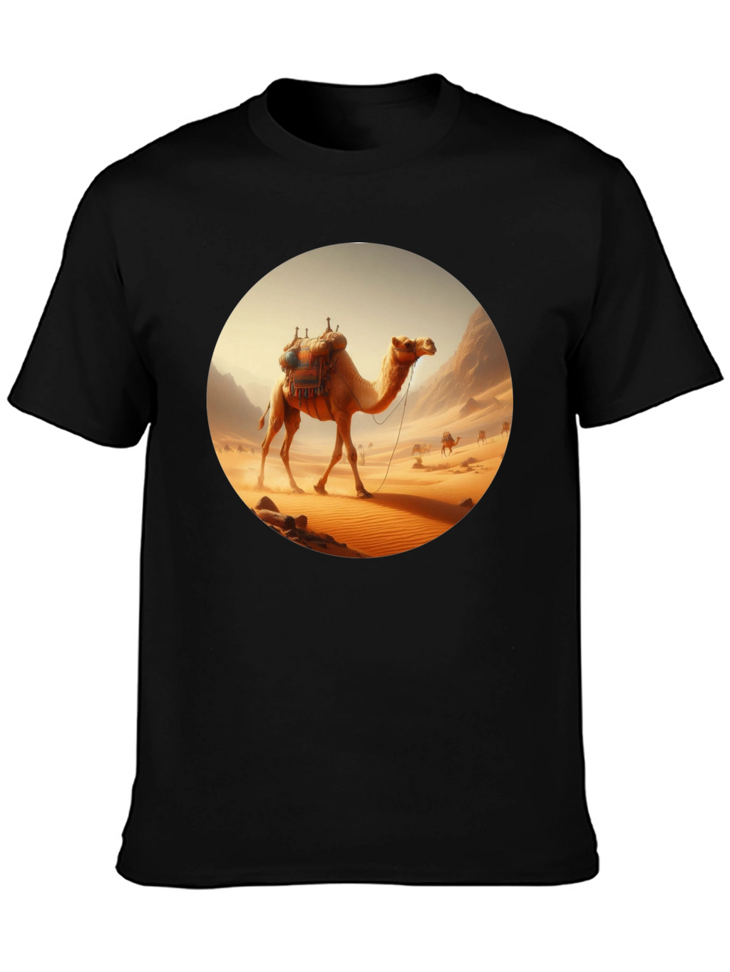 Camel Desert Scene Black T-Shirt