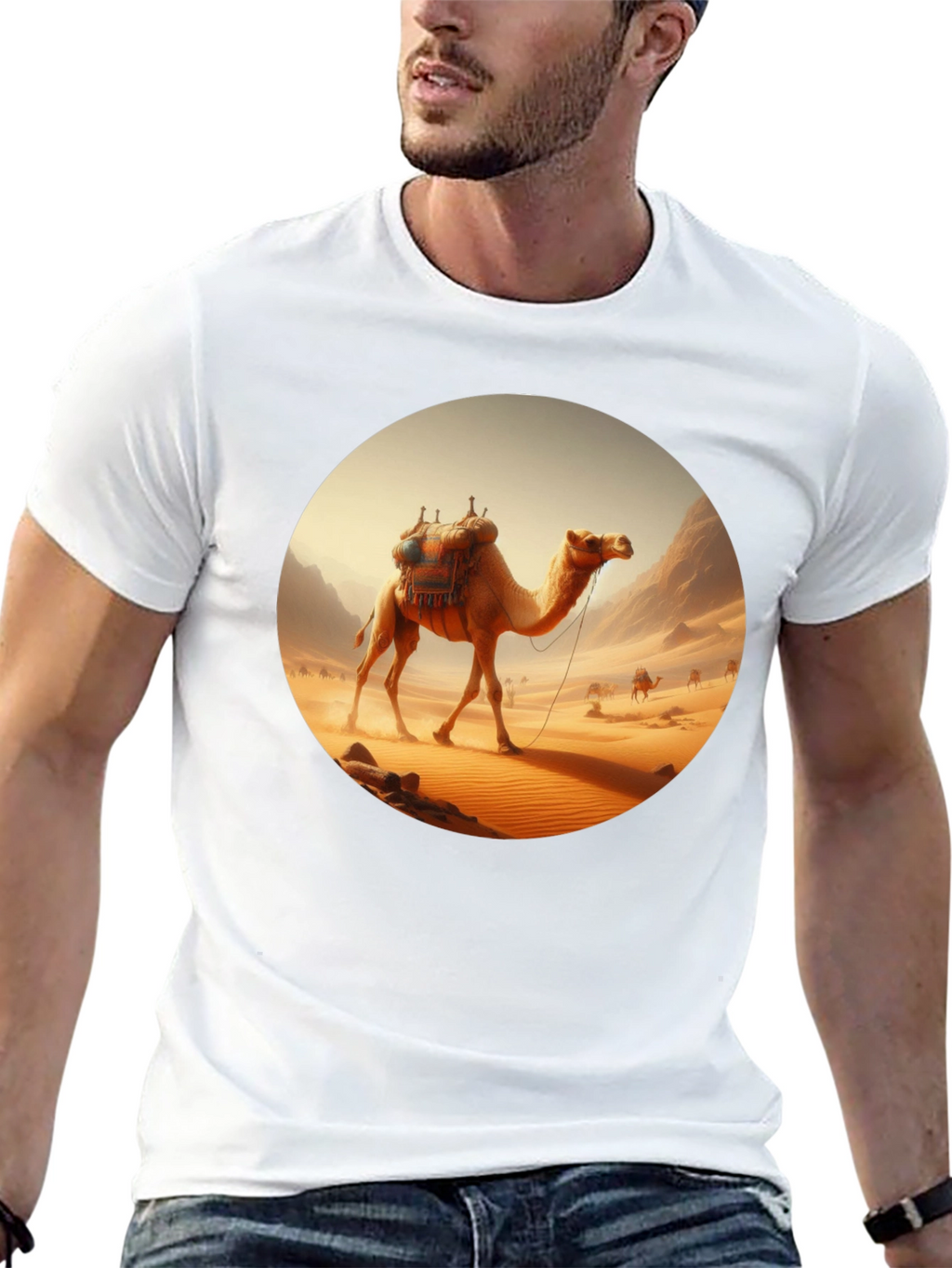 Camel Desert Scene Black T-Shirt