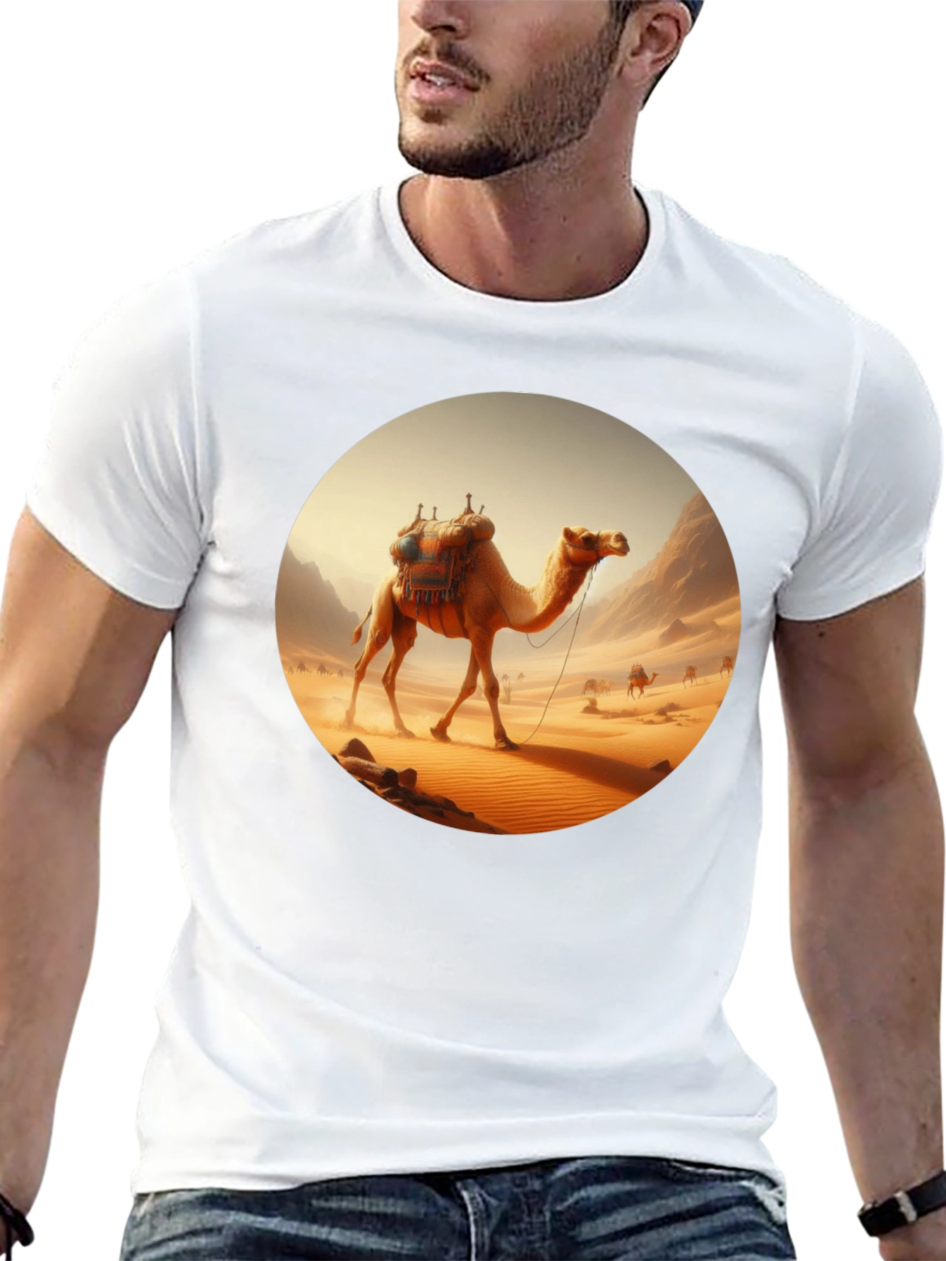 Camel Desert Scene Black T-Shirt