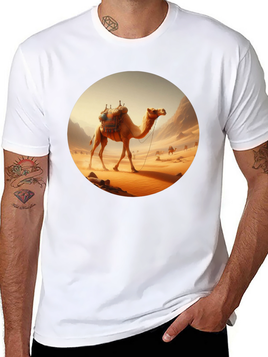 Camel Desert Scene Black T-Shirt