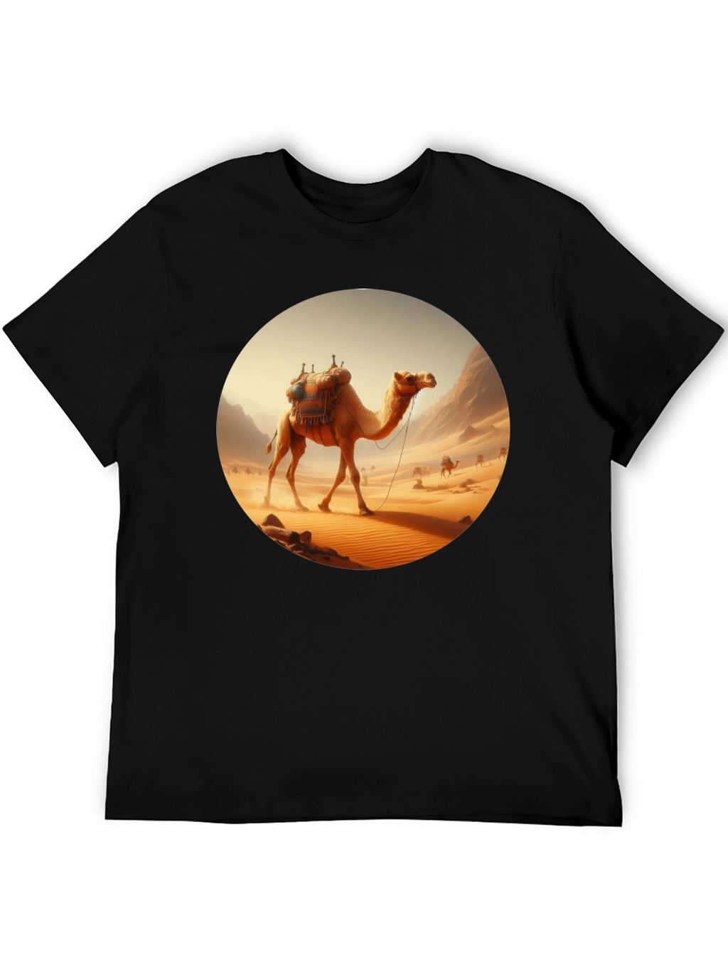 Camel Desert Scene Black T-Shirt