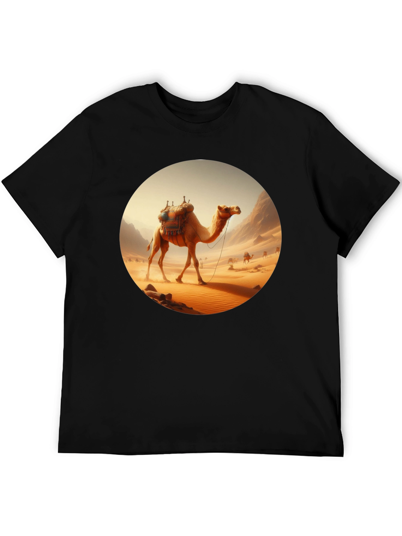 Camel Desert Scene Black T-Shirt