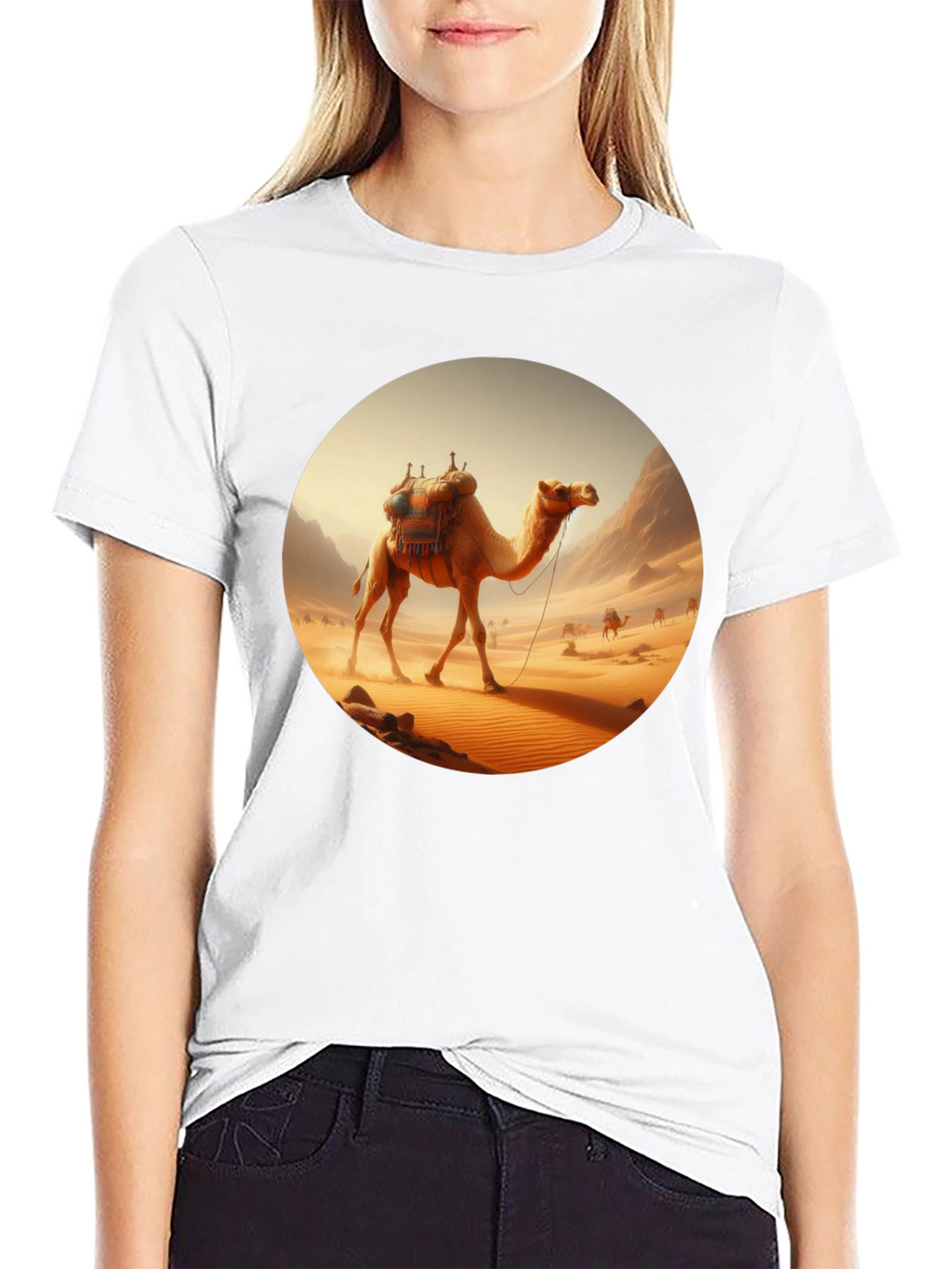 Camel Desert Scene Black T-Shirt
