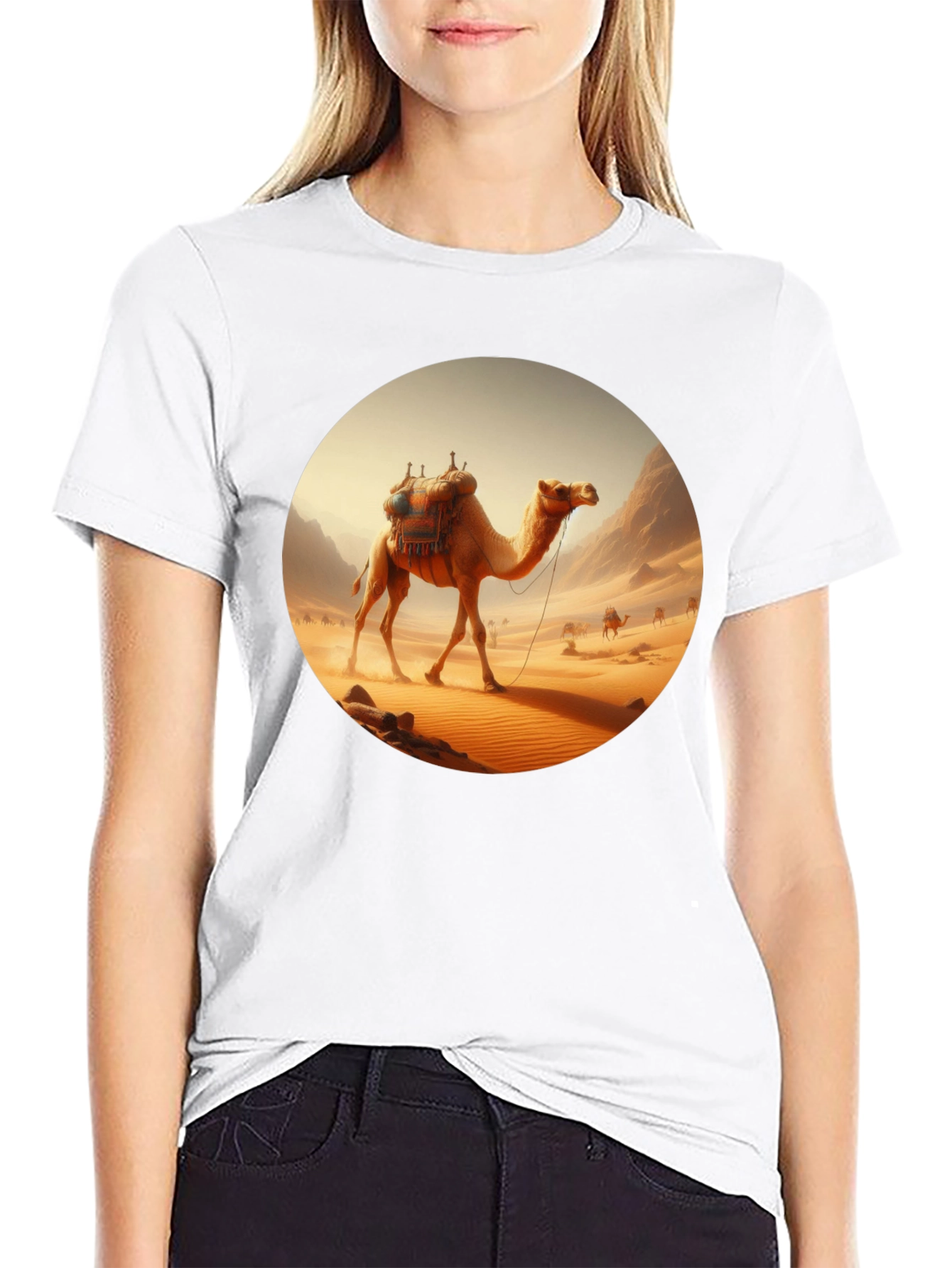 Camel Desert Scene Black T-Shirt