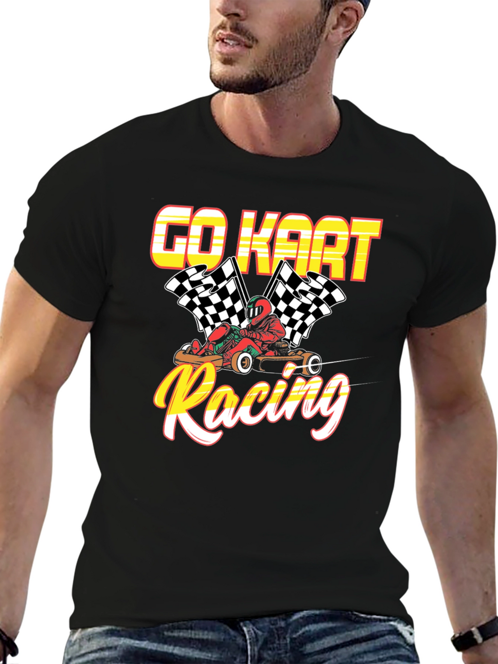 Go Kart Racing Black Graphic T-Shirt