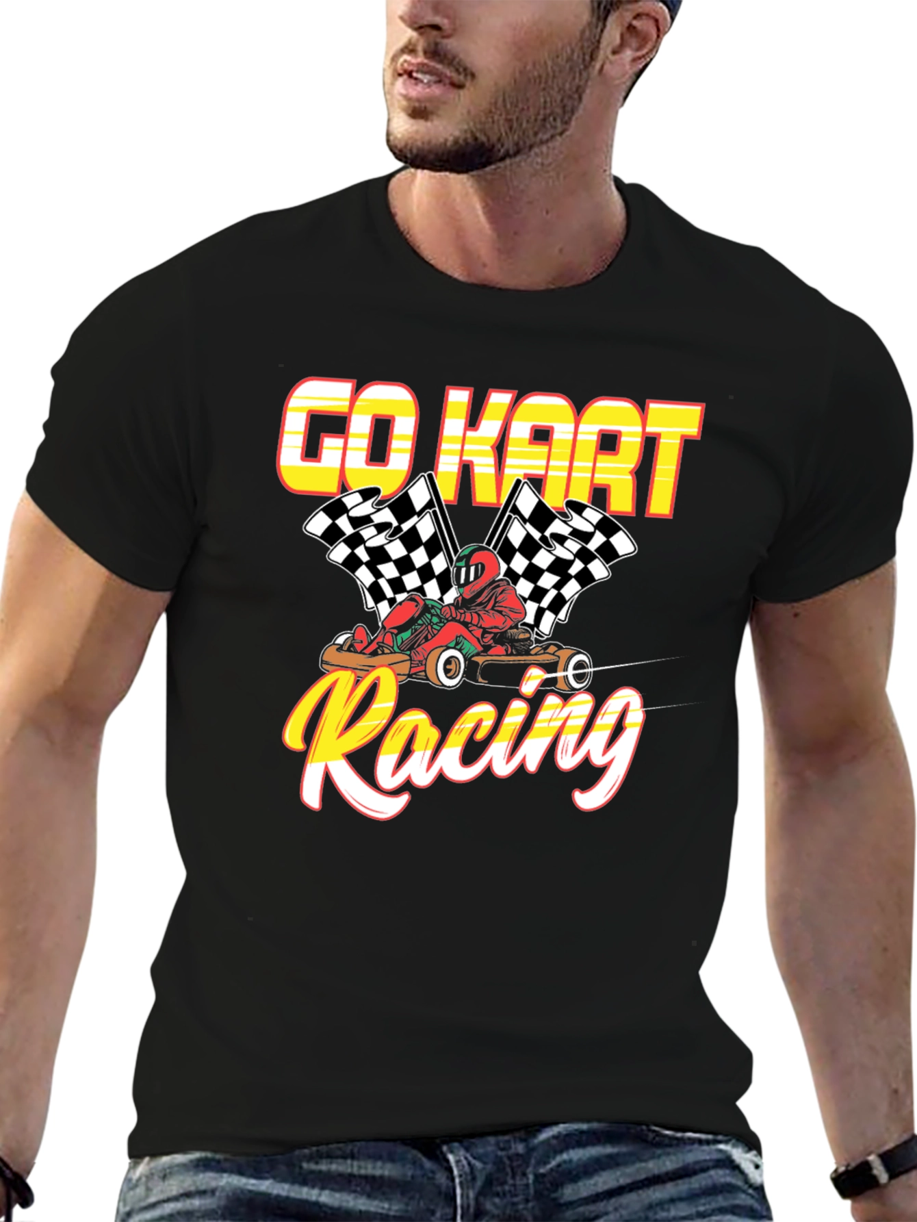 Go Kart Racing Black Graphic T-Shirt