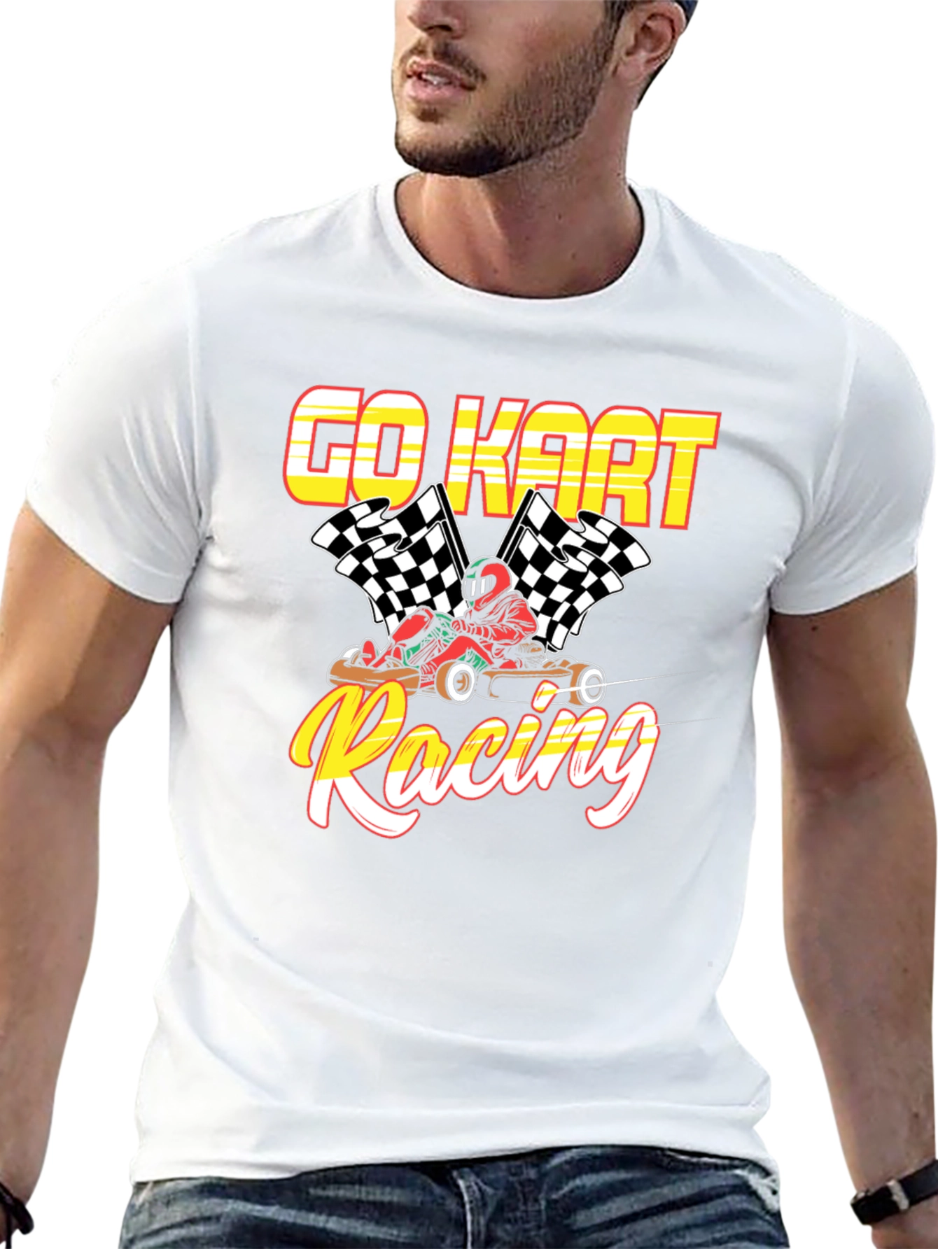 Go Kart Racing Black Graphic T-Shirt
