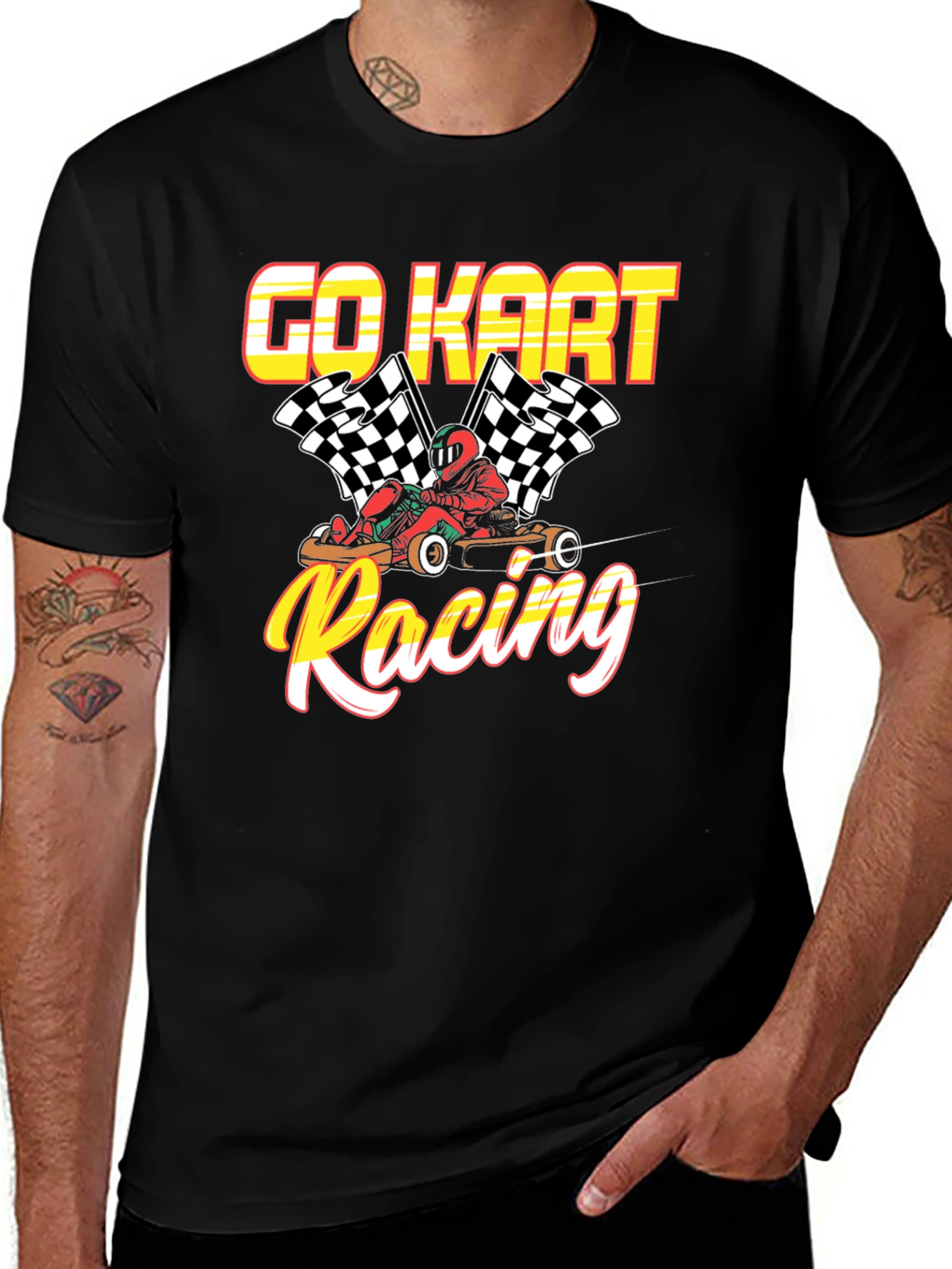 Go Kart Racing Black Graphic T-Shirt