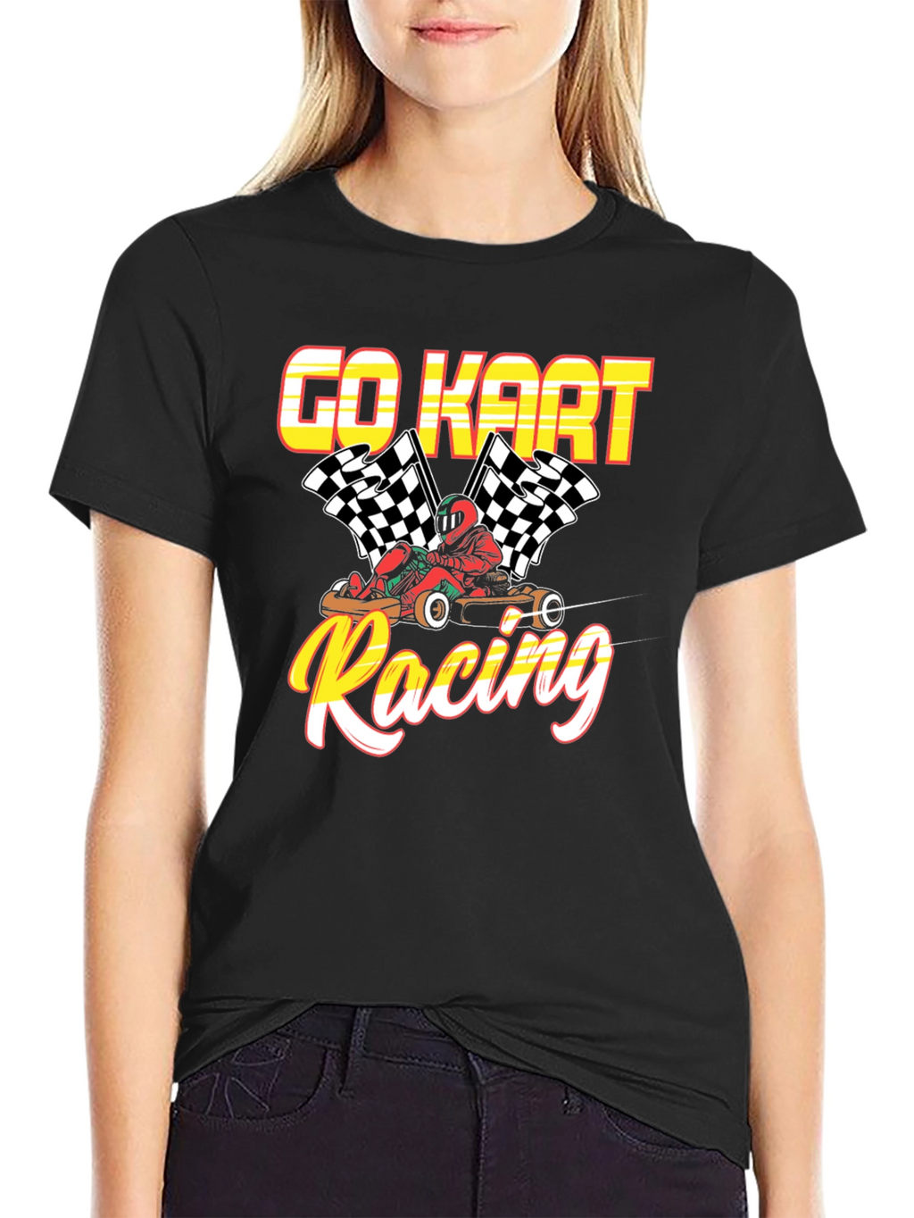 Go Kart Racing Black Graphic T-Shirt