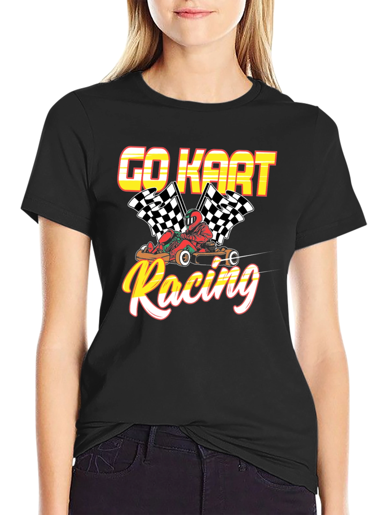 Go Kart Racing Black Graphic T-Shirt