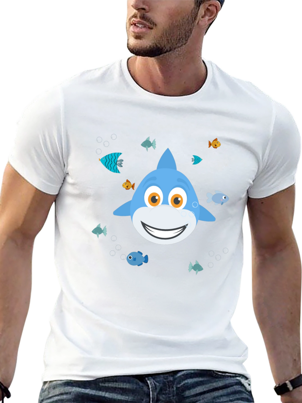 Cute Cartoon Shark Graphic T-Shirt - Black