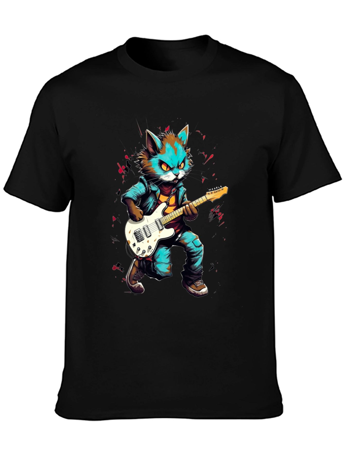 Rockstar Cat Graphic Tee - Cool & Unique Design