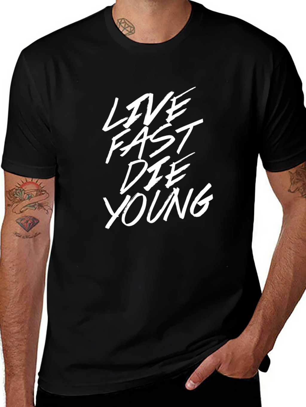 Live Fast Die Young Graphic Black T-Shirt