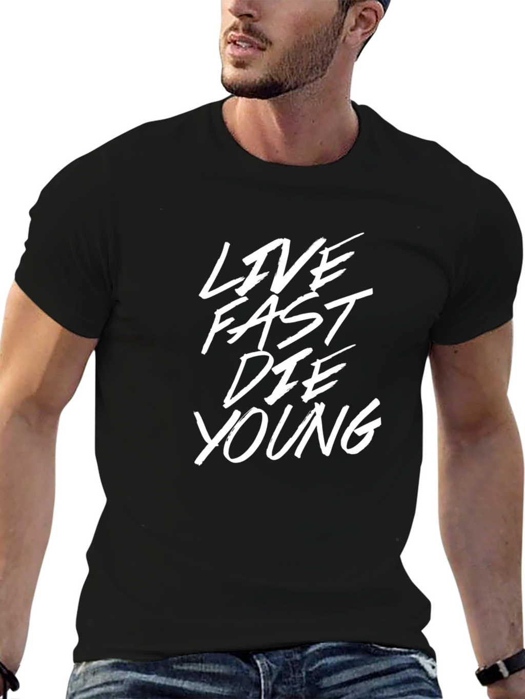 Live Fast Die Young Graphic Black T-Shirt