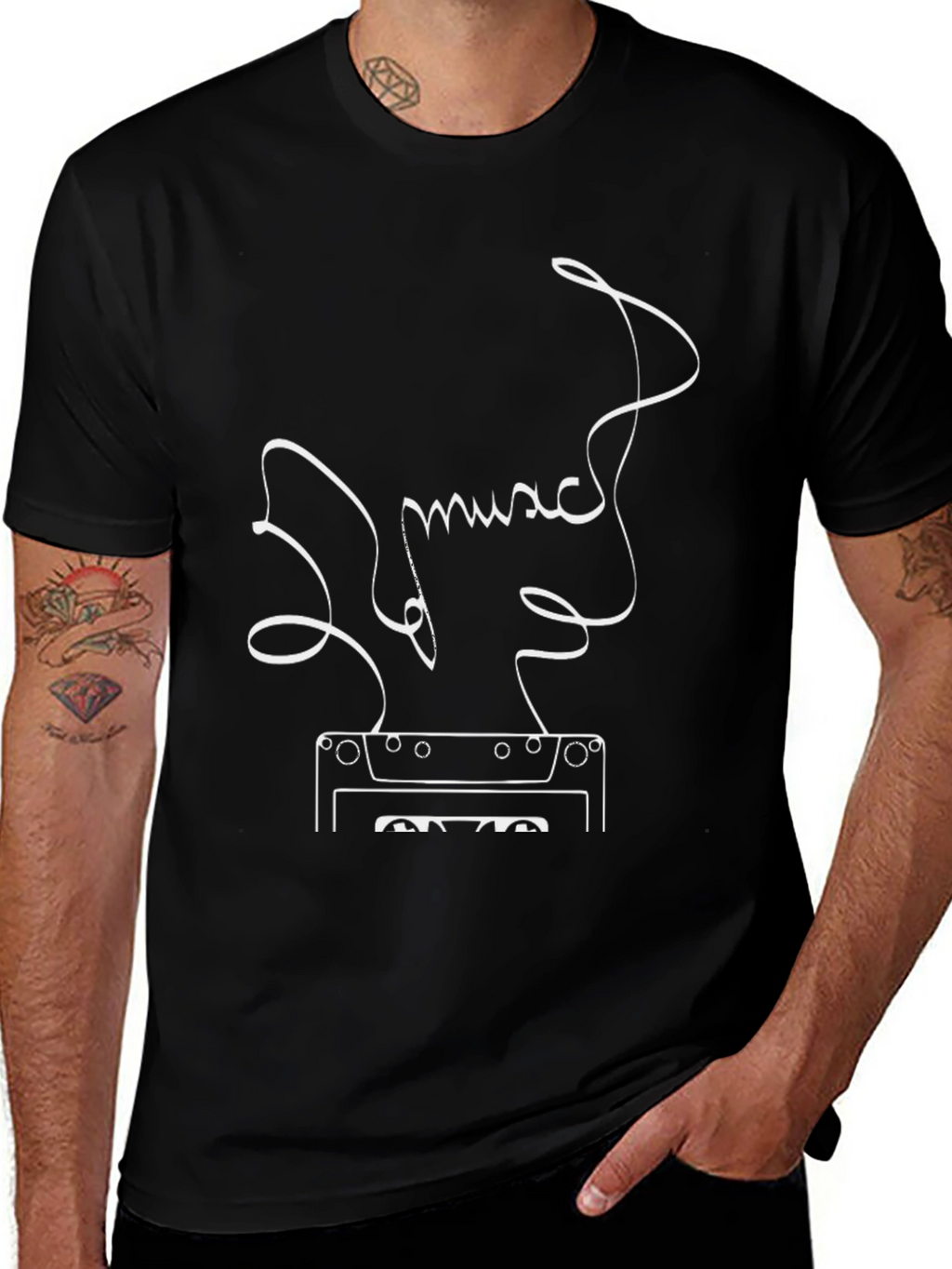 Music Cassette Tape Graphic Black T-Shirt