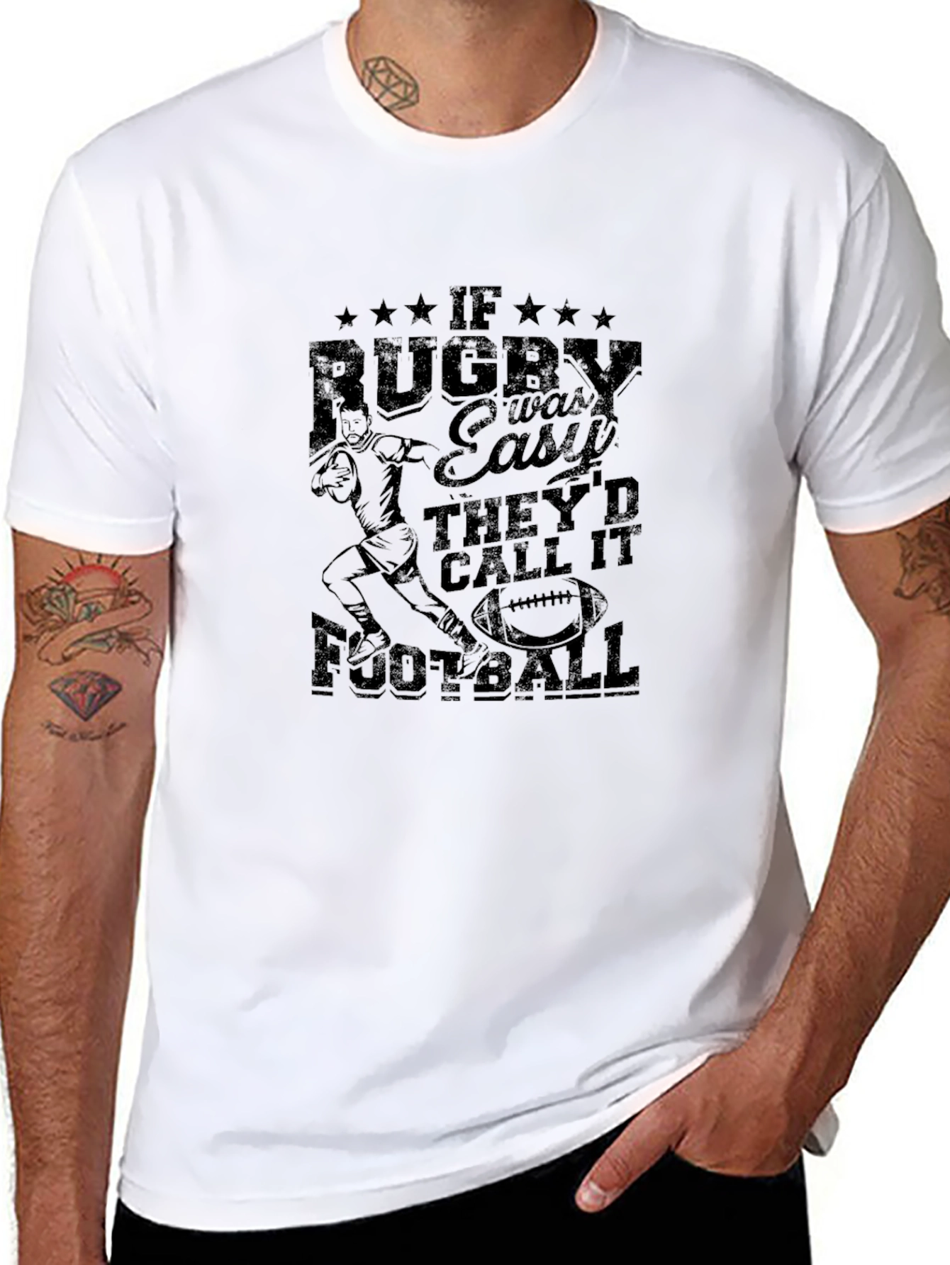 Rugby vs Football T-Shirt - Black Graphic Tee
