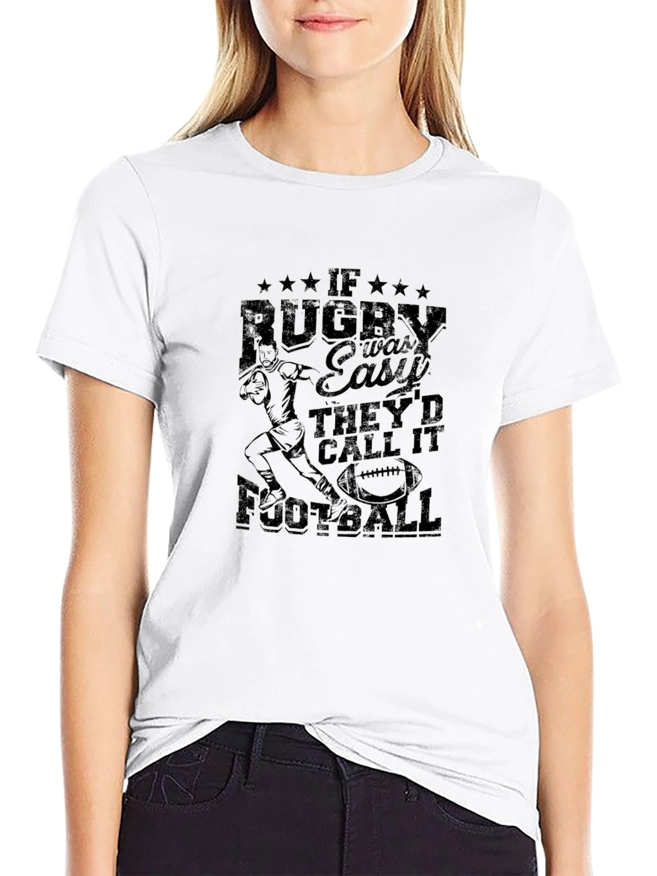 Rugby vs Football T-Shirt - Black Graphic Tee
