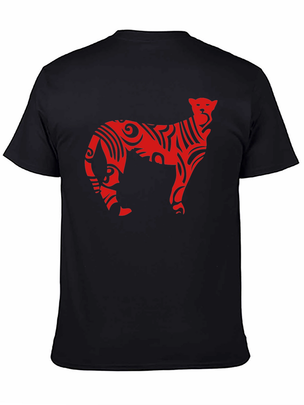 Tribal Cat Graphic Tee - Black Cotton