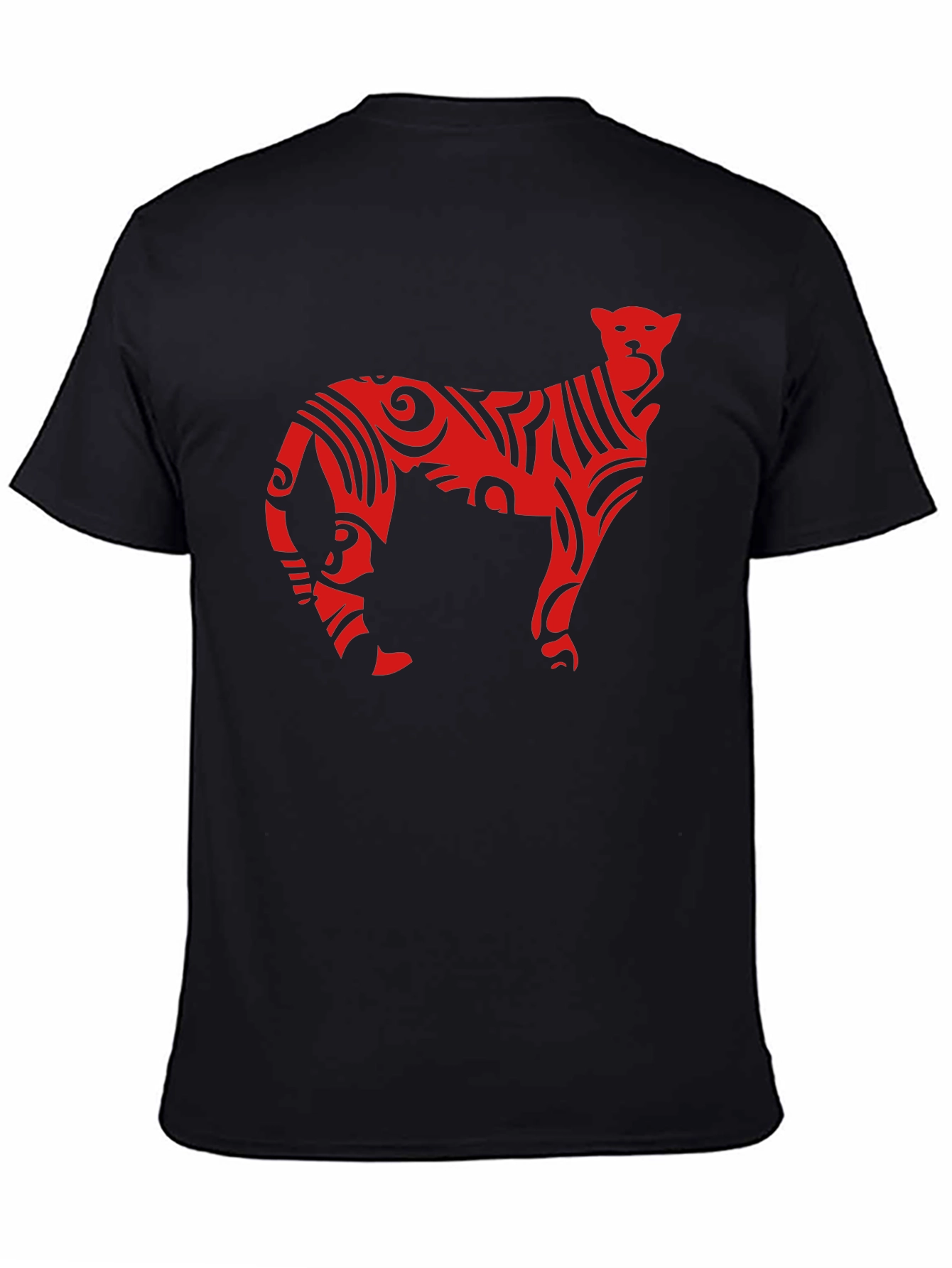 Tribal Cat Graphic Tee - Black Cotton