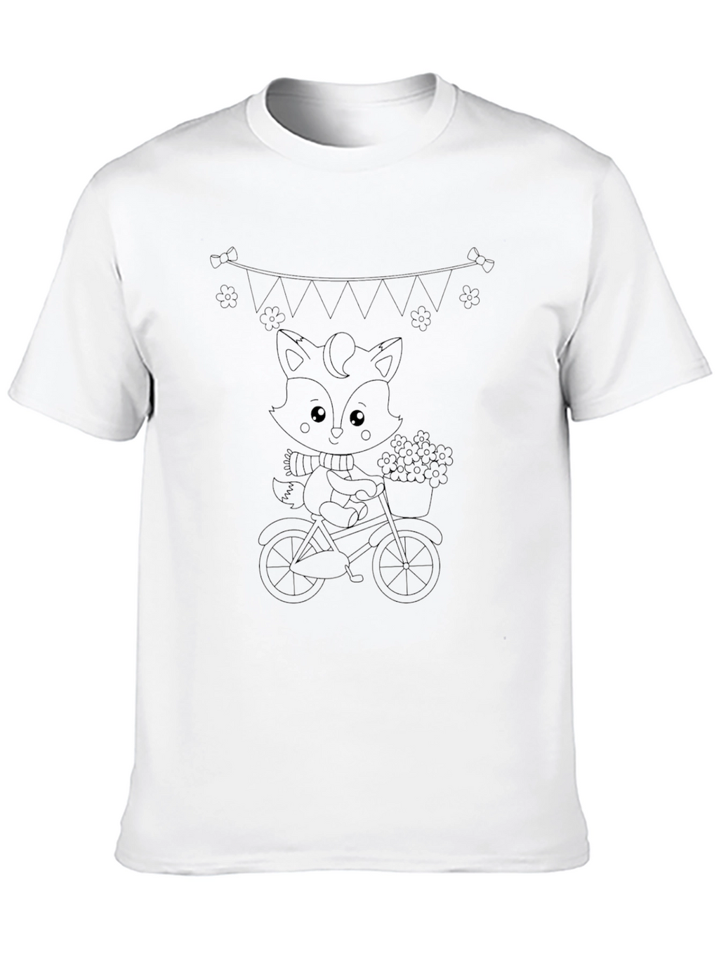 Cute Fox on Bike Black T-Shirt