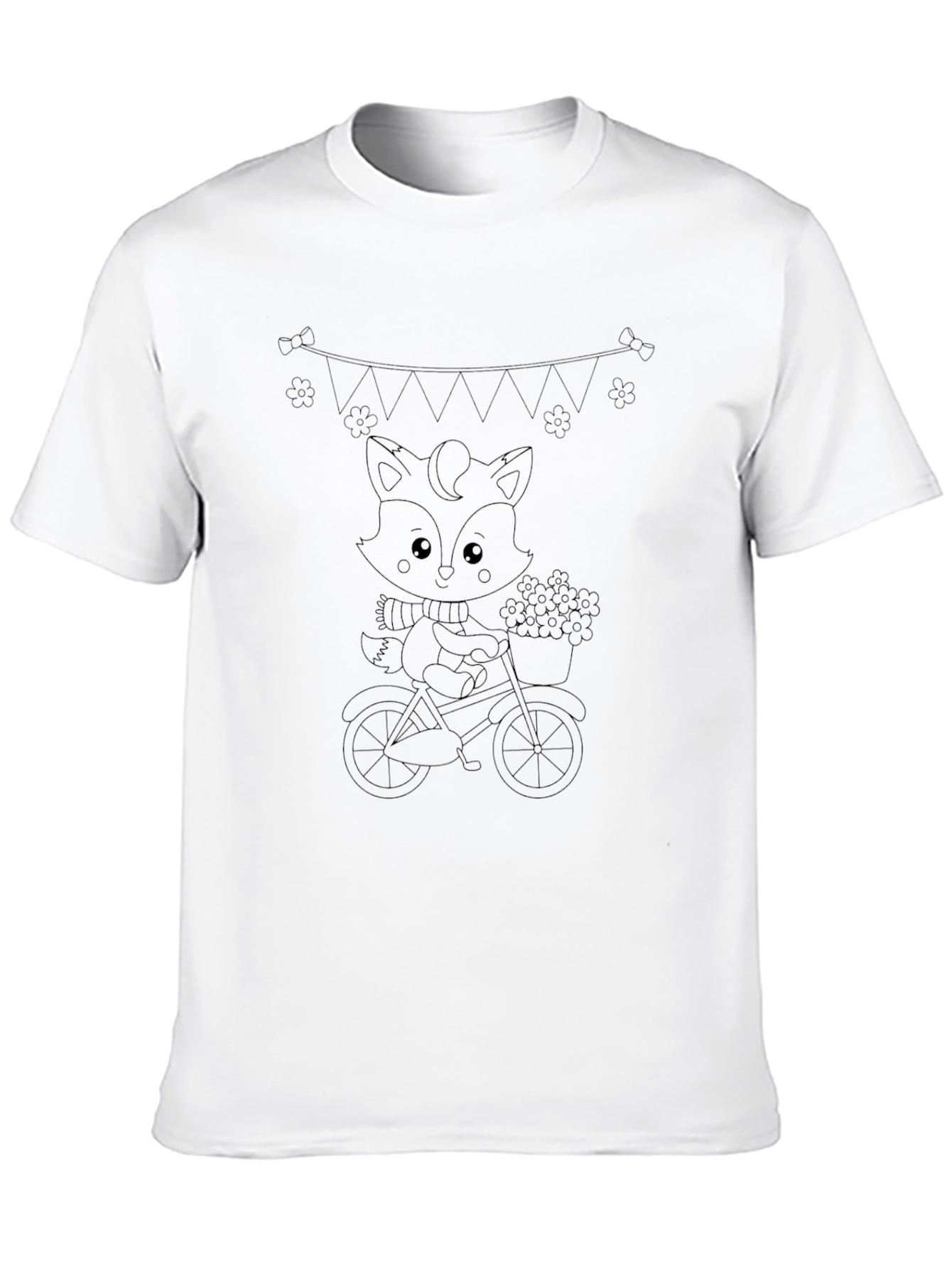 Cute Fox on Bike Black T-Shirt