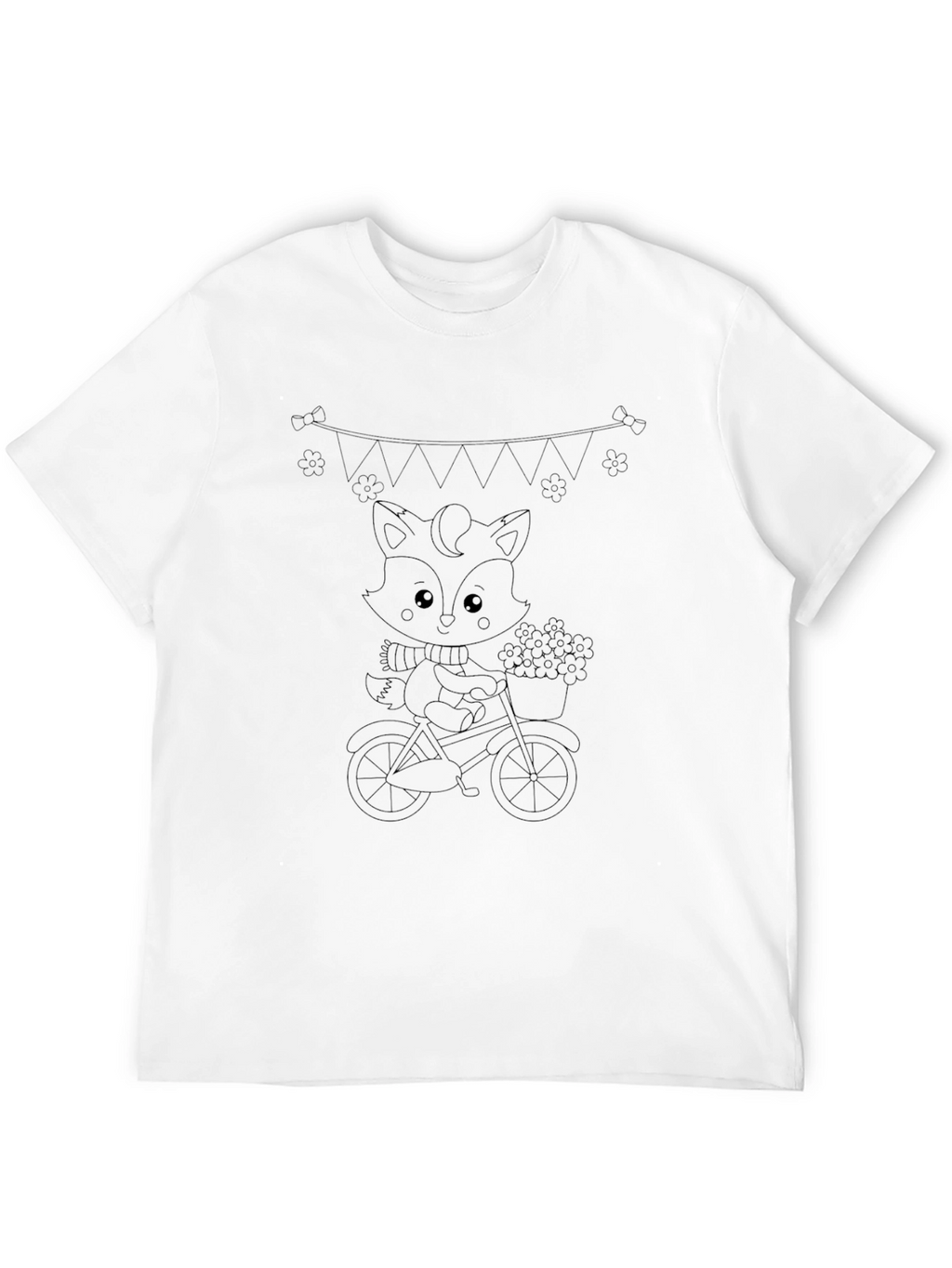 Cute Fox on Bike Black T-Shirt