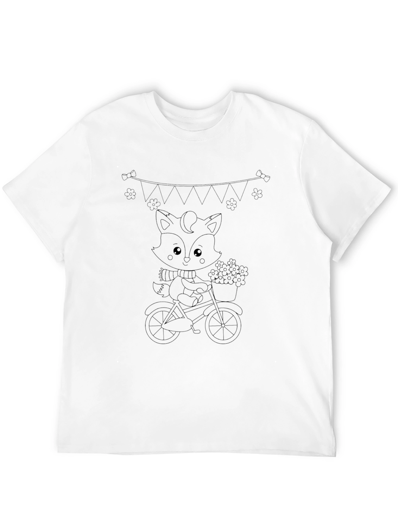 Cute Fox on Bike Black T-Shirt
