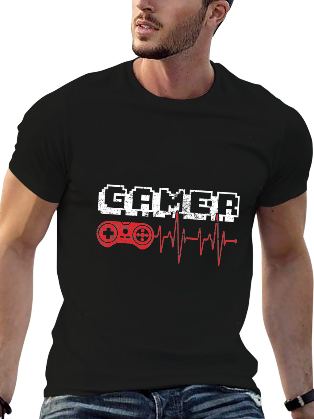 Gamer Heartbeat T-Shirt - Pixel Style Game Controller Tee