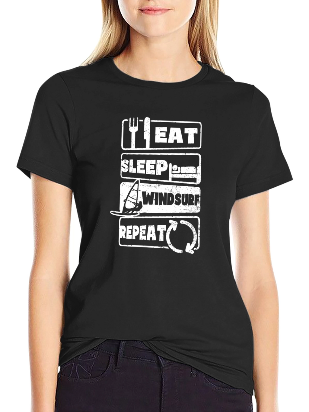 Eat Sleep Windsurf Repeat Black T-Shirt