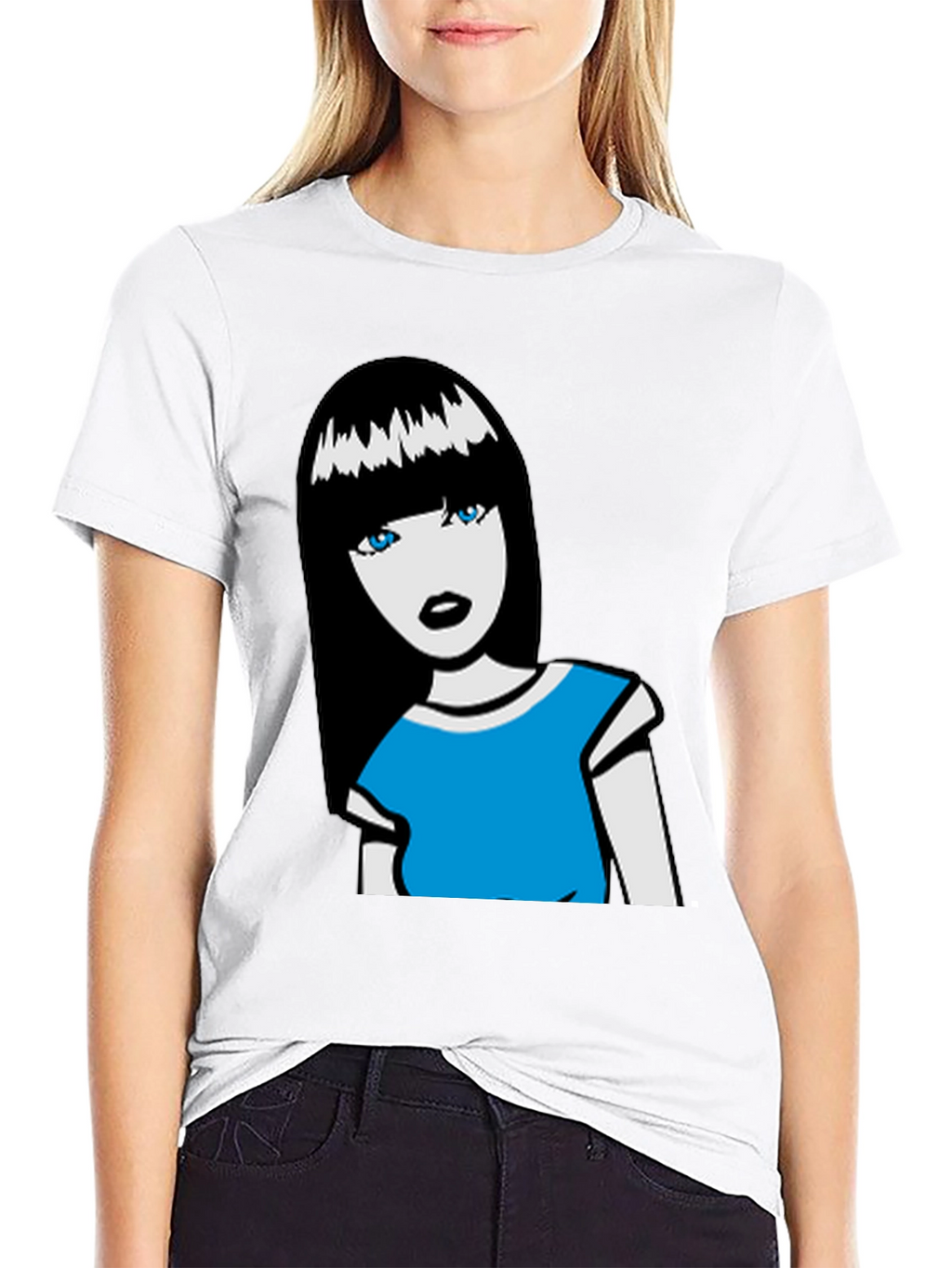 Cartoon Girl Graphic Tee - Black