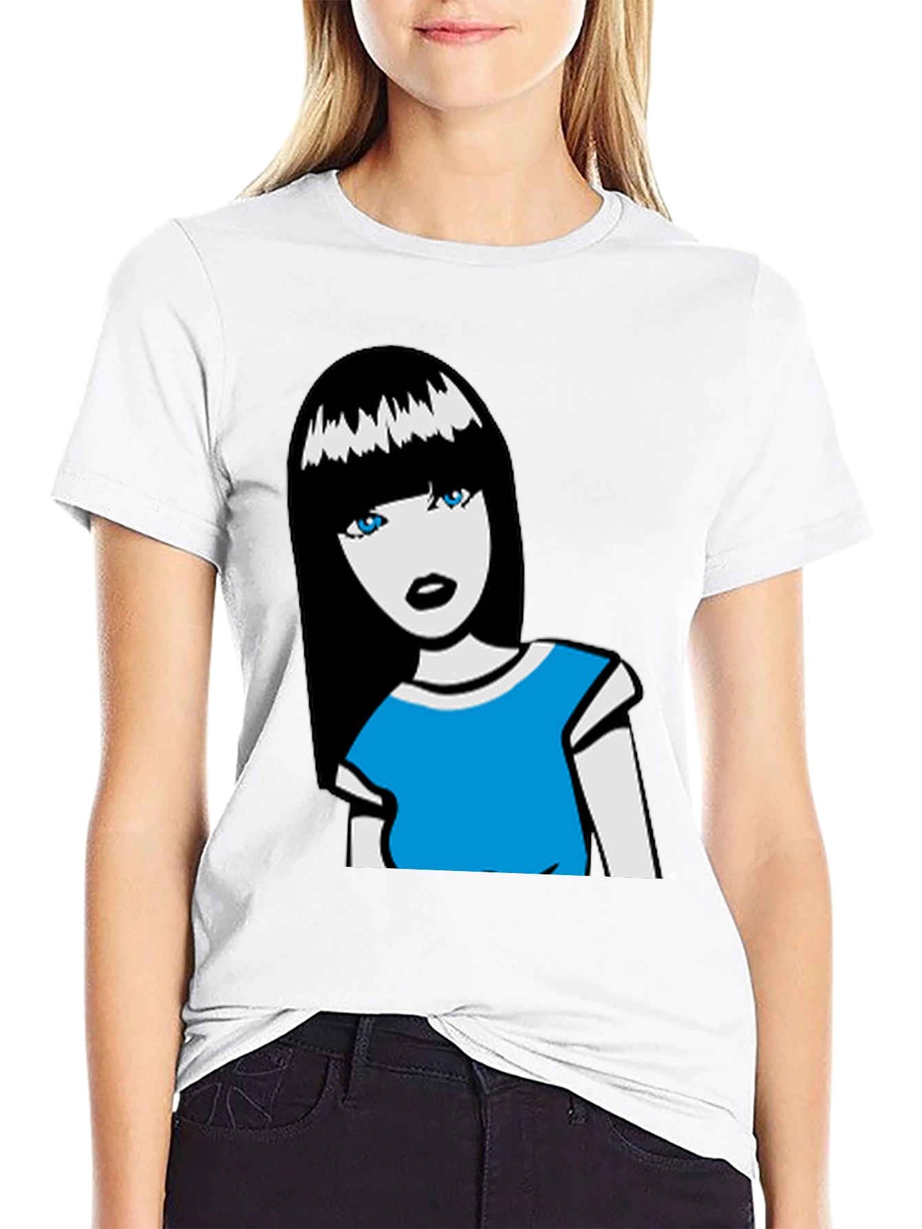 Cartoon Girl Graphic Tee - Black