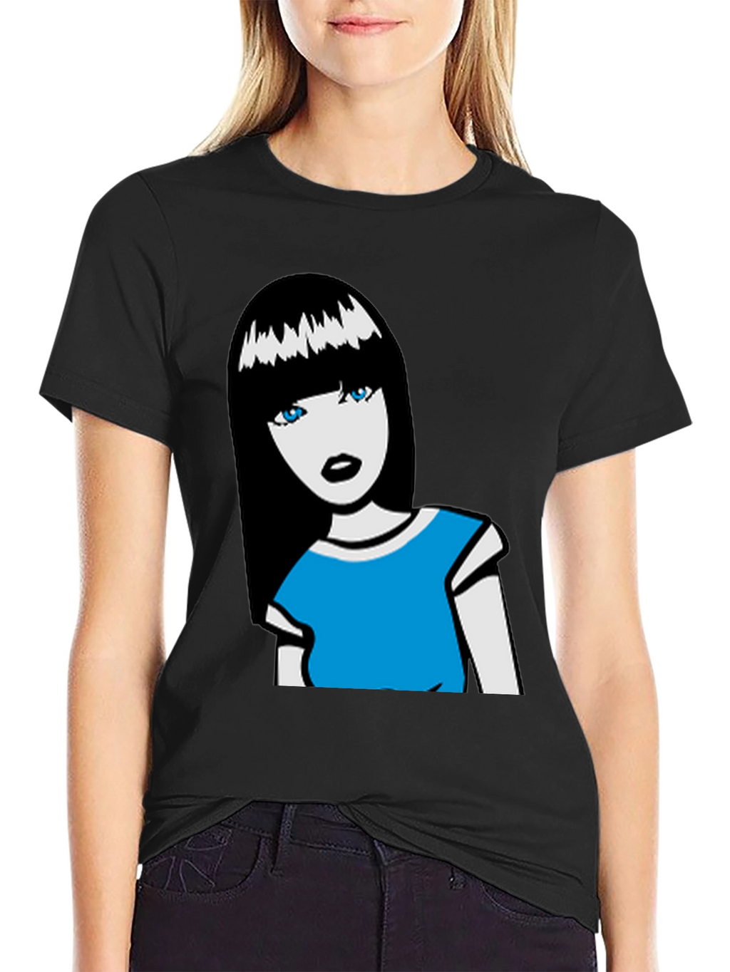 Cartoon Girl Graphic Tee - Black