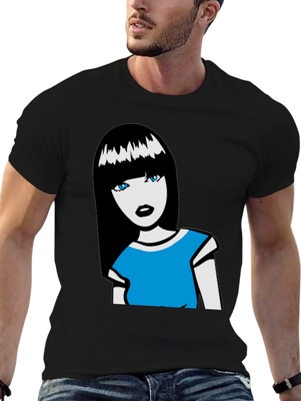Cartoon Girl Graphic Tee - Black