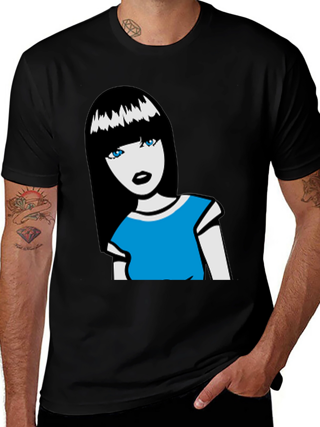 Cartoon Girl Graphic Tee - Black