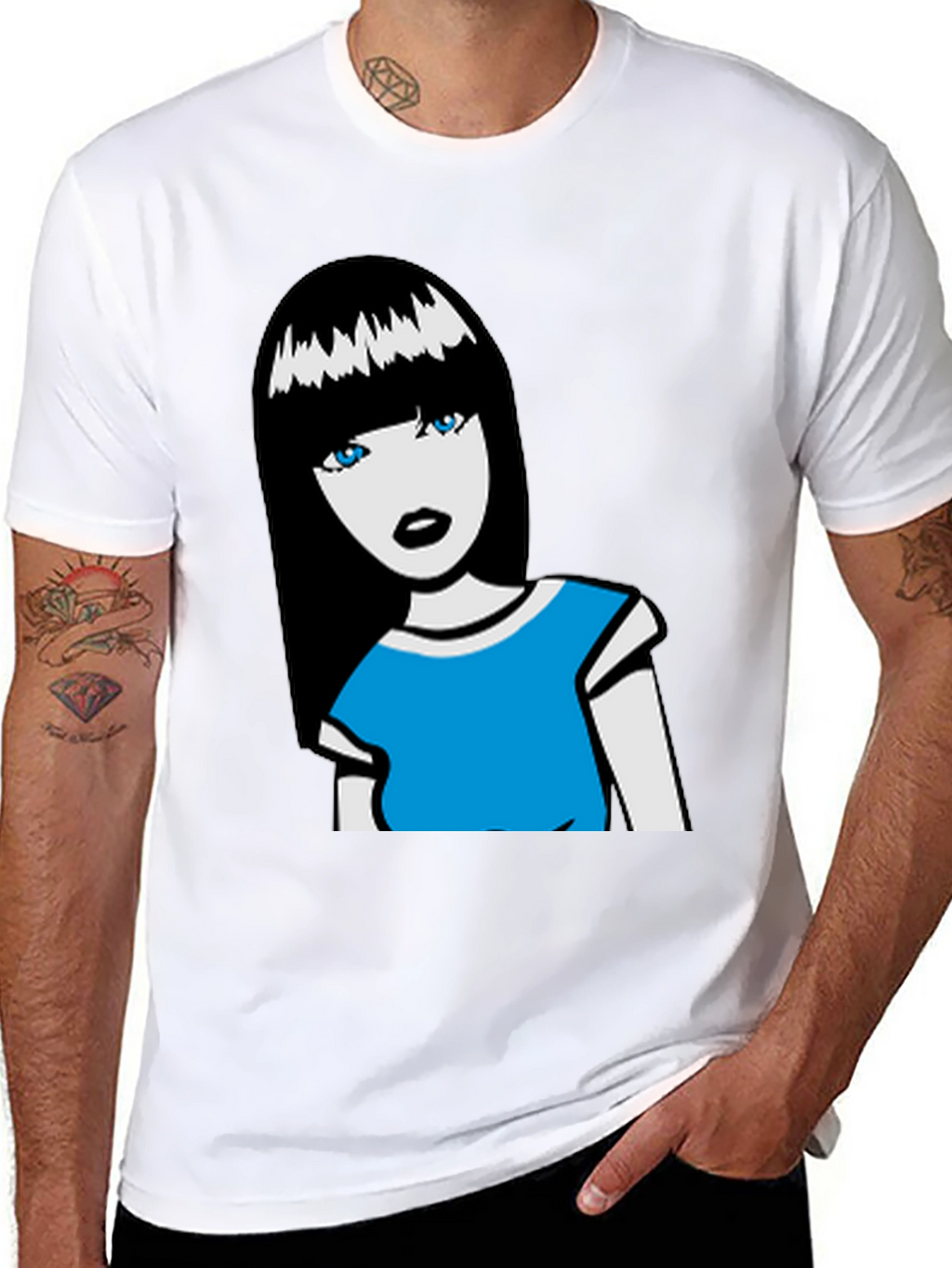 Cartoon Girl Graphic Tee - Black