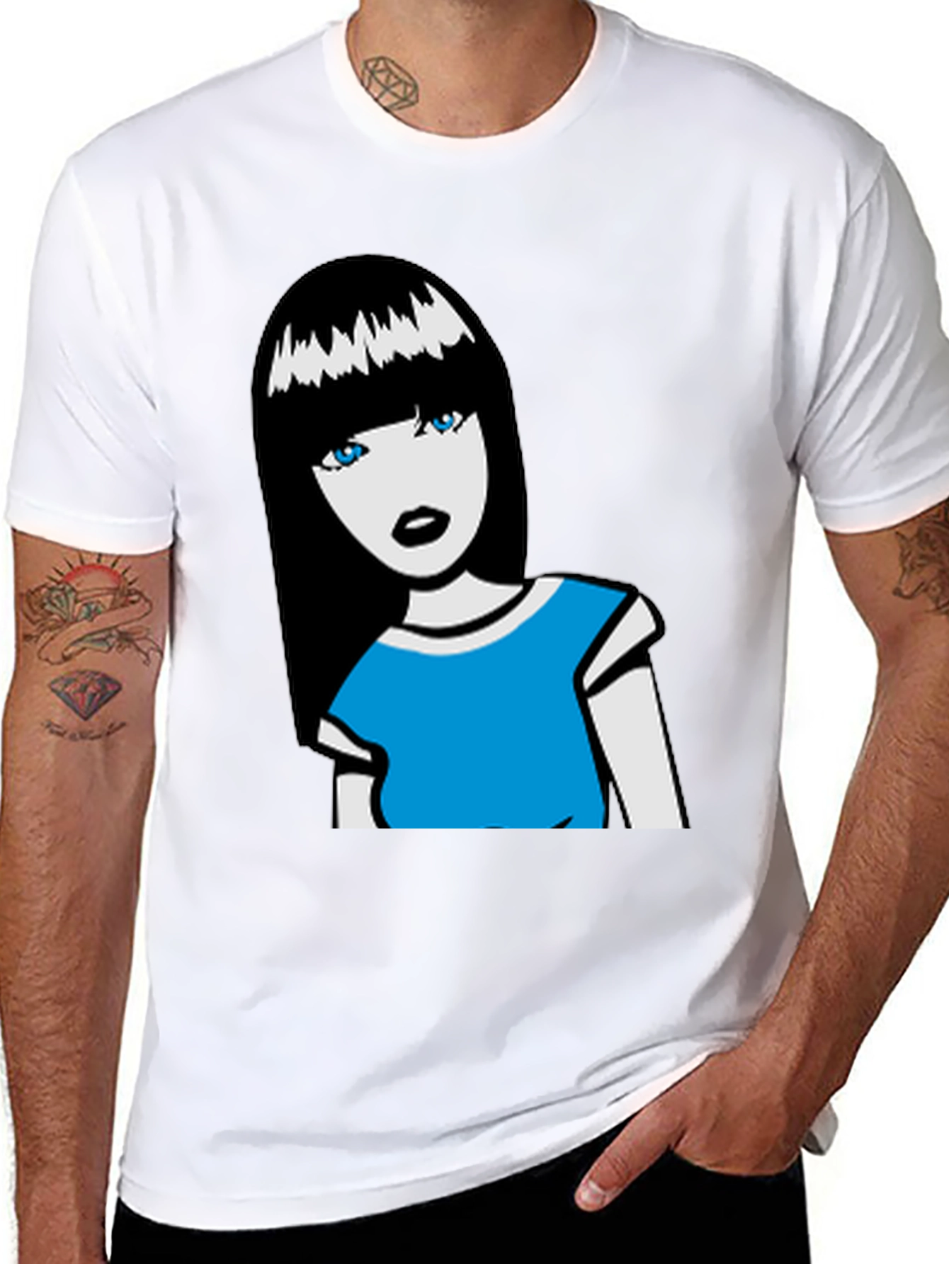 Cartoon Girl Graphic Tee - Black