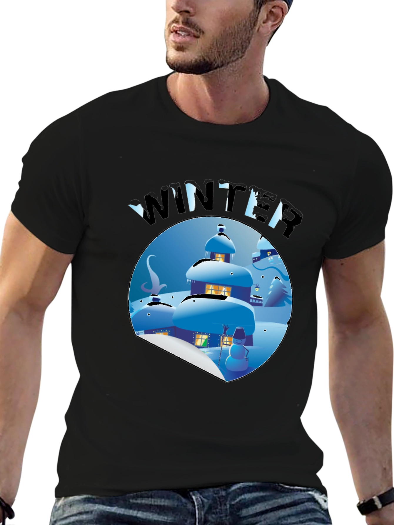 Winter Scene Graphic Tee - Unisex Black Shirt