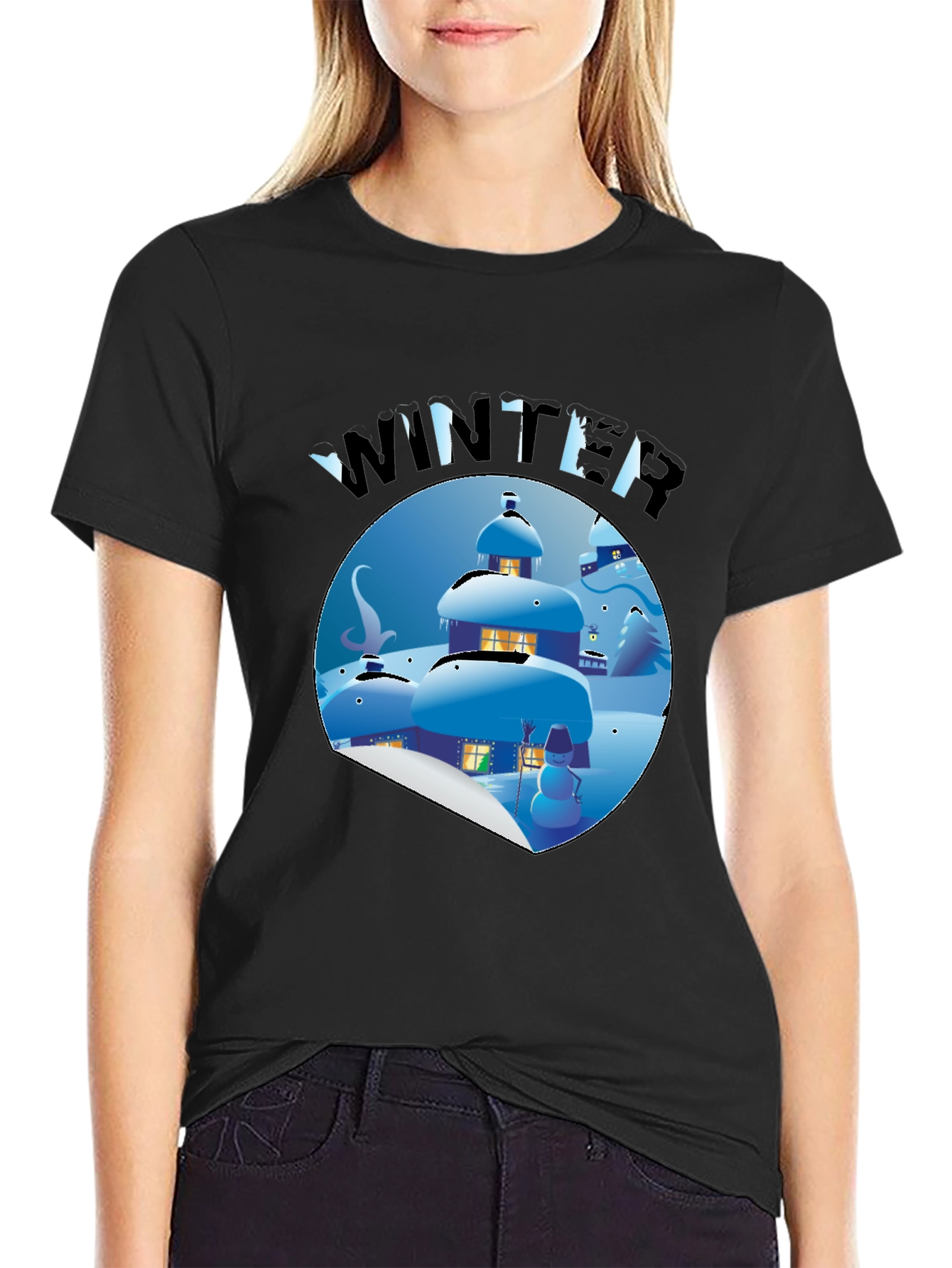 Winter Scene Graphic Tee - Unisex Black Shirt