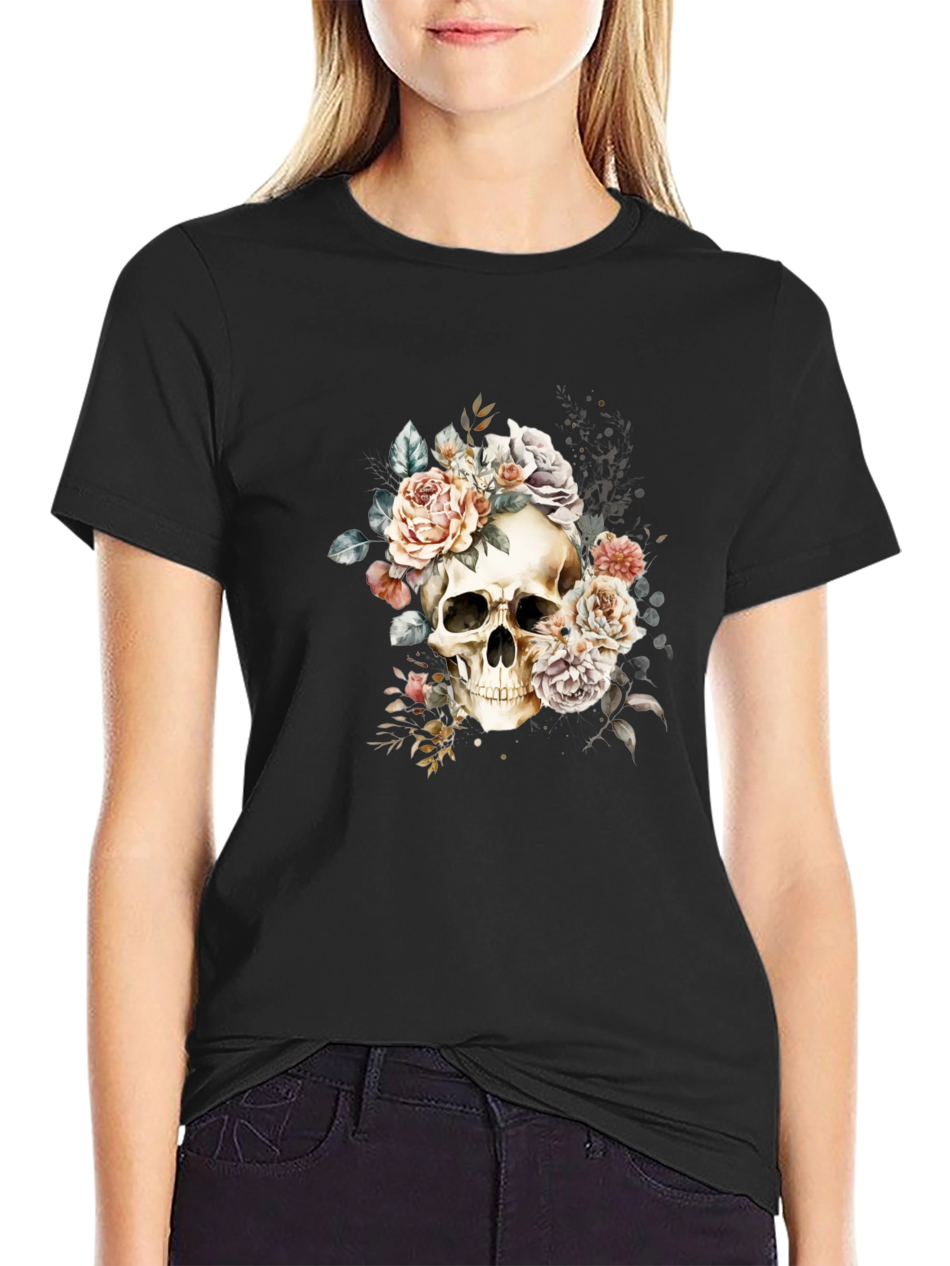 Skull & Roses Graphic Tee - Edgy Style
