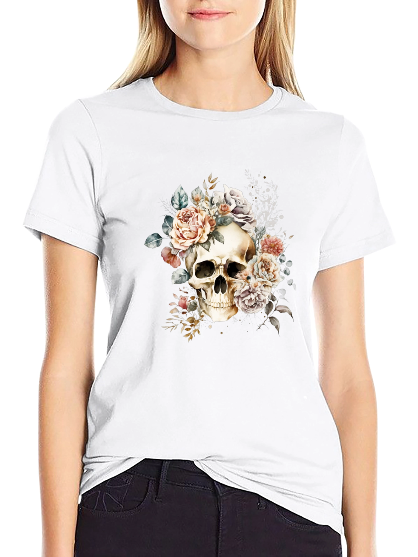 Skull & Roses Graphic Tee - Edgy Style