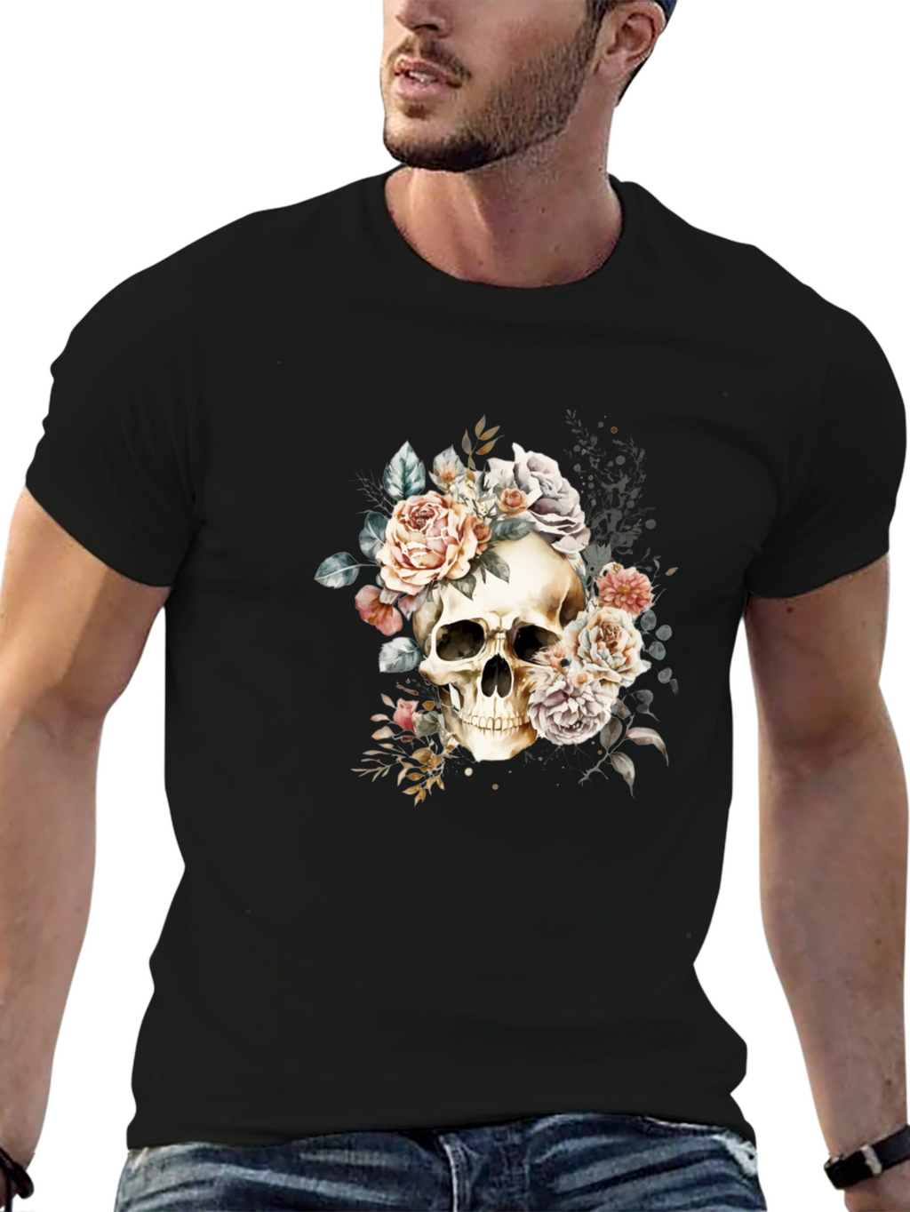 Skull & Roses Graphic Tee - Edgy Style