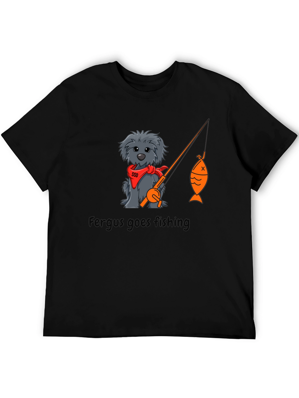 Fergus Goes Fishing Black T-Shirt