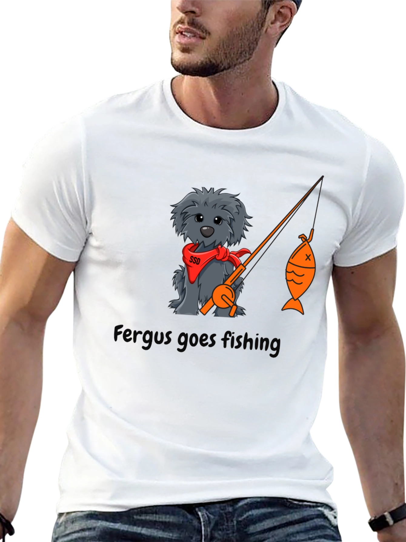 Fergus Goes Fishing Black T-Shirt