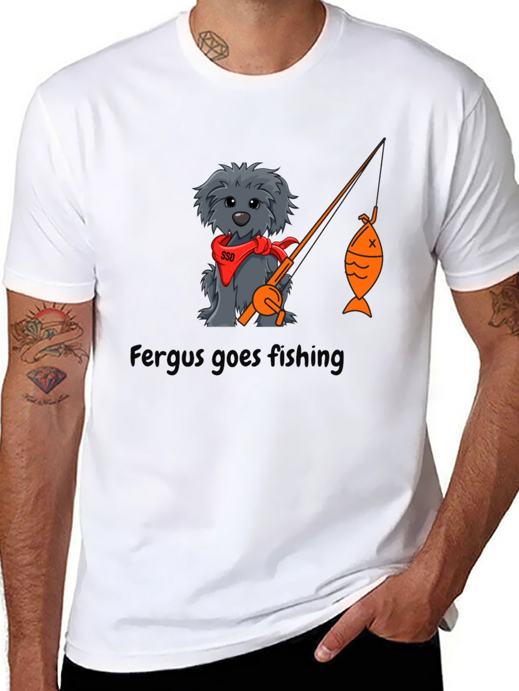 Fergus Goes Fishing Black T-Shirt