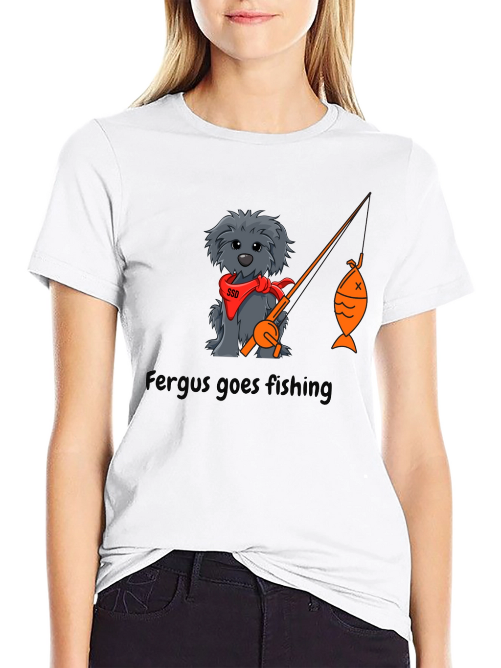 Fergus Goes Fishing Black T-Shirt