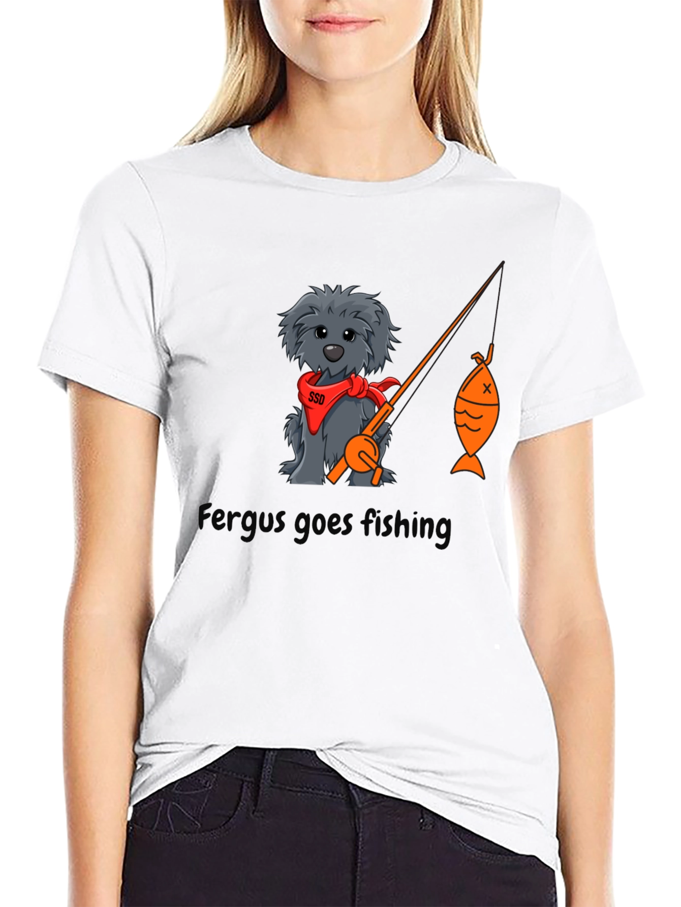 Fergus Goes Fishing Black T-Shirt
