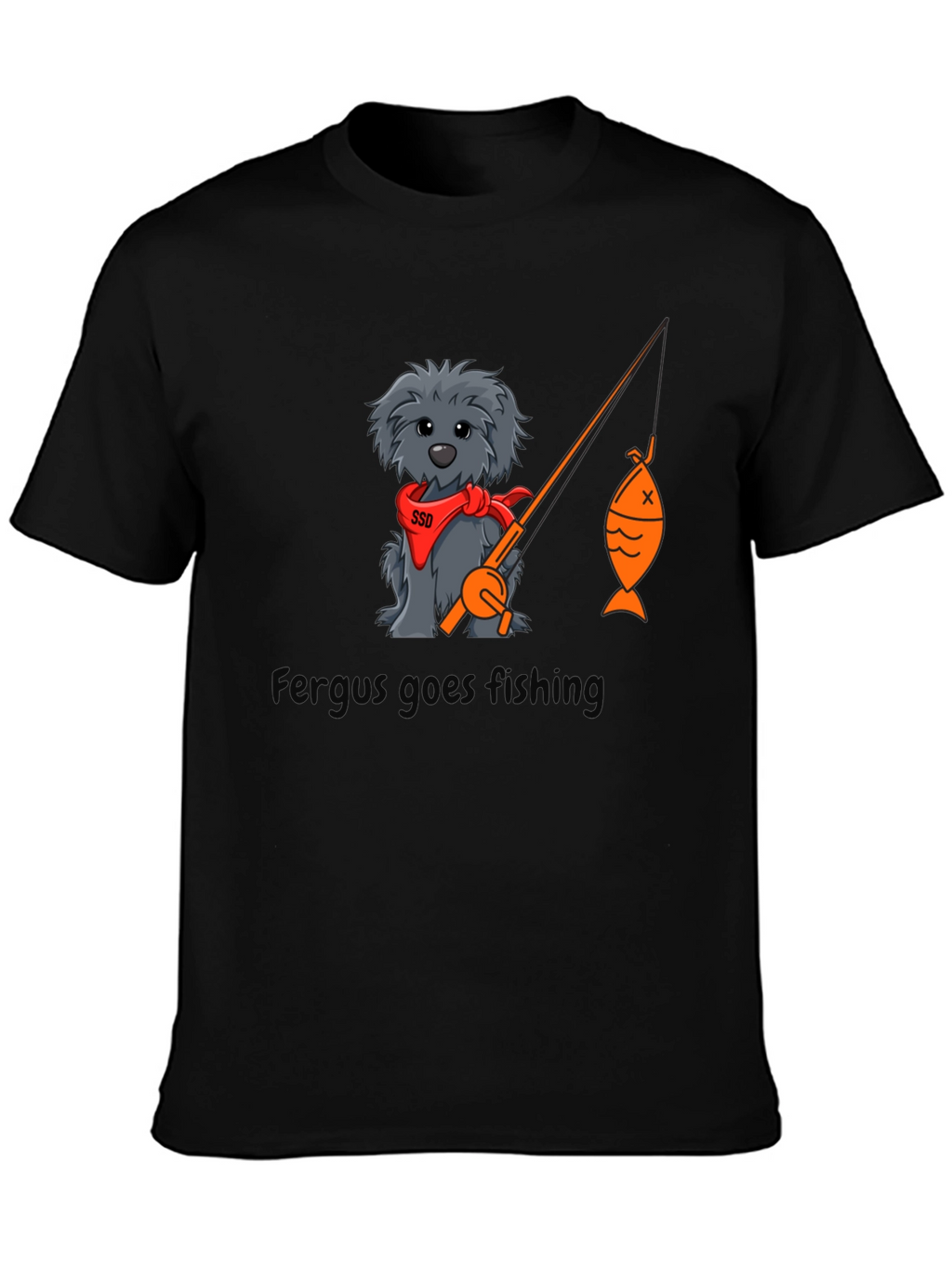 Fergus Goes Fishing Black T-Shirt