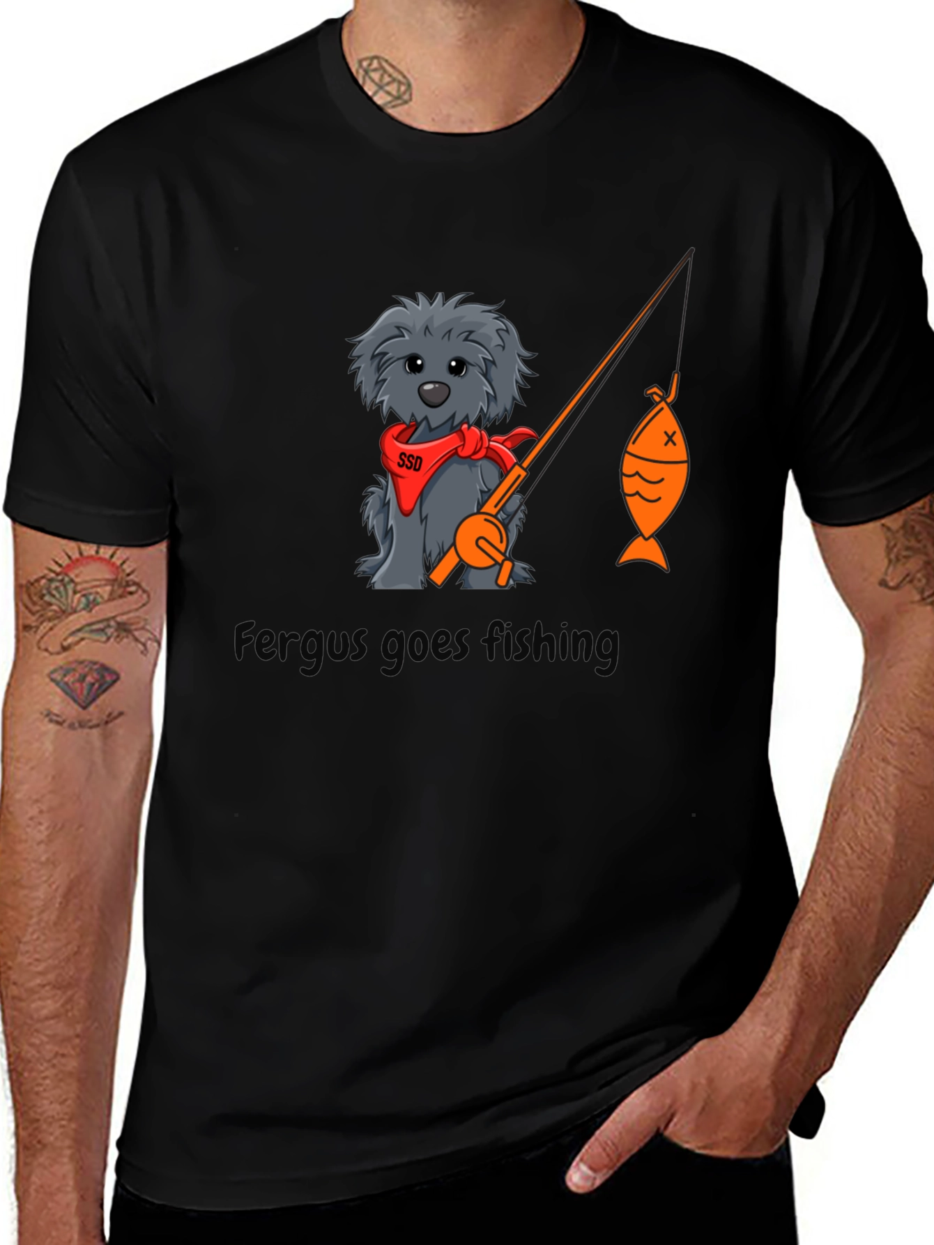 Fergus Goes Fishing Black T-Shirt